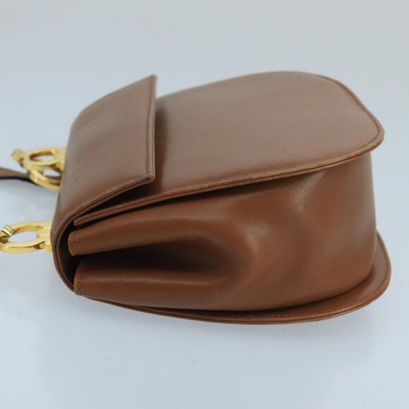 Salvatore Ferragamo Shoulder Bag Leather Gold Brown Auth 100786 - Picture 6 of 16